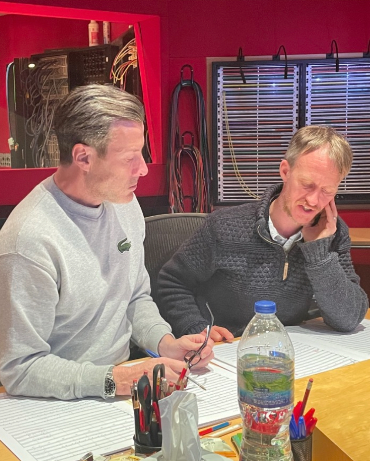 Tom and Andrew in the control room of Abbey Road Studio 1, producing a recording for NBC UpFront with Seth McFarlane