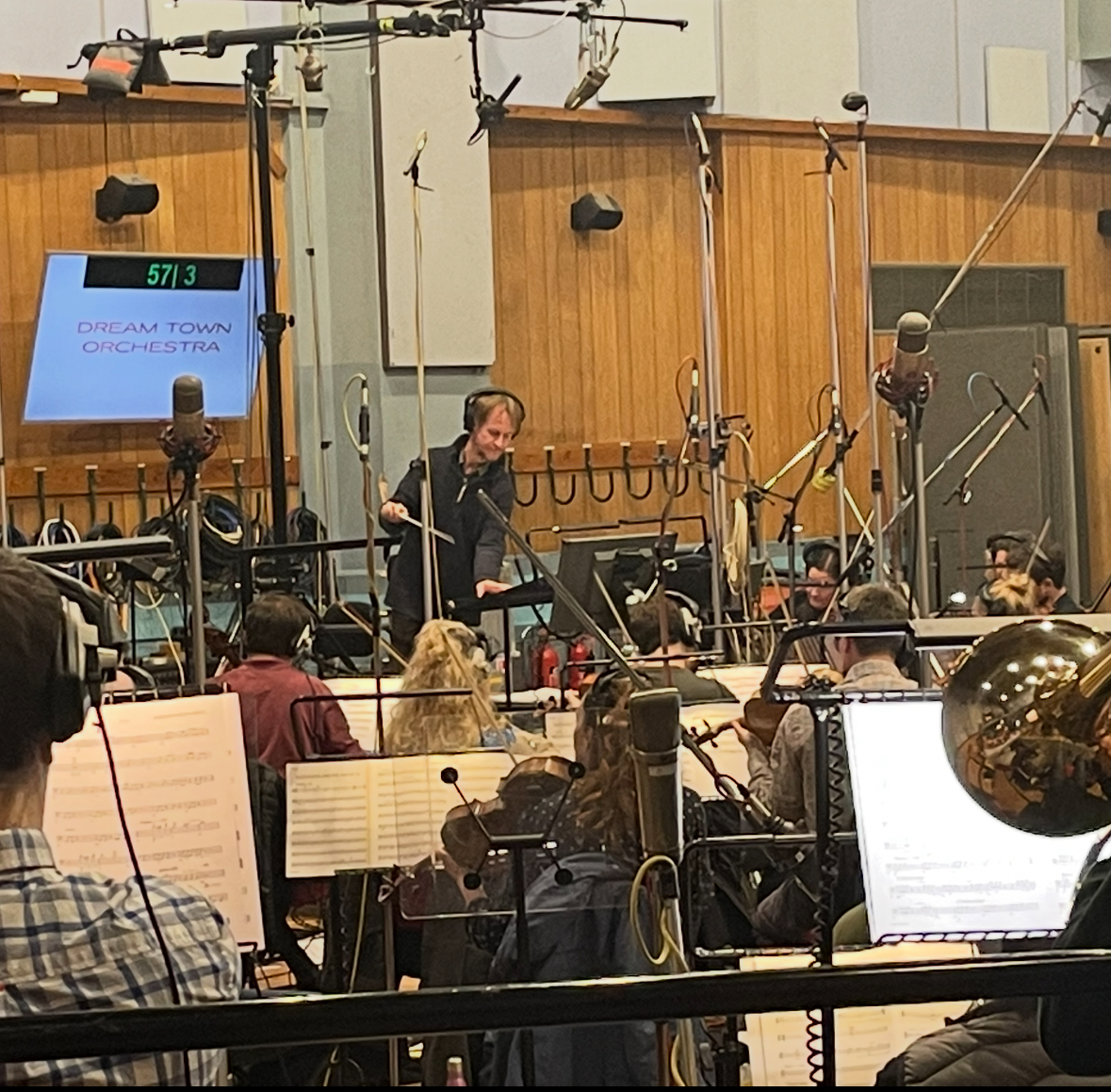 Andrew conducting the Dream Town Orchestra at Abbey Road Studio 1 is for a recording we produced for an Avengers Campus Show for Disney